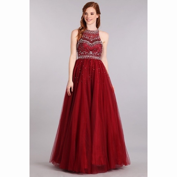 BURGUNDY Beaded Gown 1693 - Picture 1 of 5